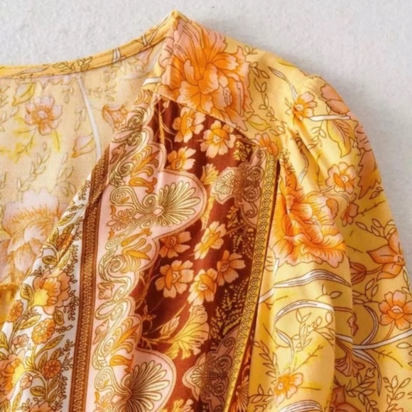 SOLD OUT Boho Golden Floral Long Sleeve Gypsy Dress - Picture 7 of 10